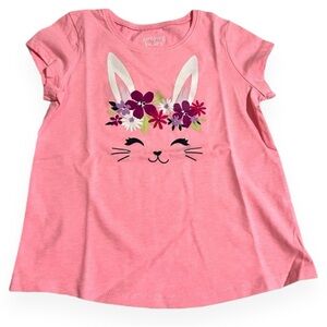 Jumping Beans 4T Bright Pink Shortsleeve Tshirt w/ Smiling Bunny in Floral Crown